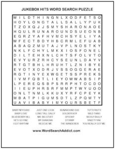 Jukebox Hits Printable Word Search Puzzle Word Search Addict