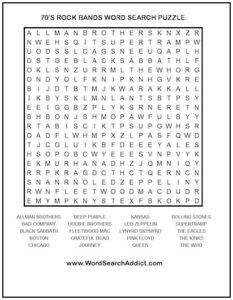 70’s Rock Bands Printable Word Search Puzzle | Word Search Addict