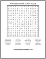 At the Beach Printable Word Search Puzzle | Word Search Addict