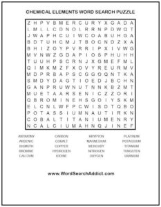 Chemical Elements Printable Word Search Puzzle | Word Search Addict