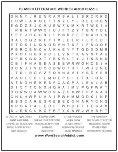 Classic Literature Printable Word Search Puzzle | Word Search Addict