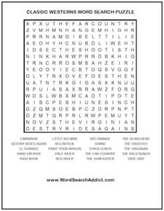 Classic Westerns Printable Word Search Puzzle | Word Search Addict