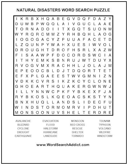 natural disasters printable word search puzzle word search addict