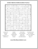 Disney Movies Printable Word Search Puzzle 