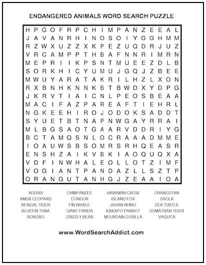 endangered animals printable word search puzzle word search addict