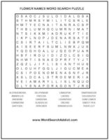 Flower Names Printable Word Search Puzzle | Word Search Addict