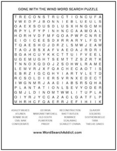 Gone With the Wind Printable Word Search Puzzle | Word Search Addict