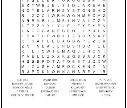 Ireland Printable Word Search Puzzle