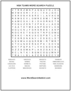 NBA Teams Printable Word Search Puzzle | Word Search Addict