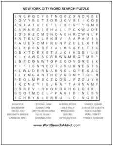 New York City Printable Word Search Puzzle | Word Search Addict