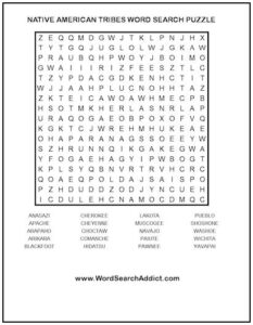 Native American Tribes Printable Word Search Puzzle | Word Search Addict