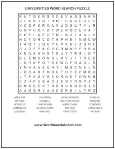 Universities Printable Word Search Puzzle | Word Search Addict