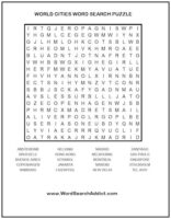 World Cities Printable Word Search Puzzle | Word Search Addict