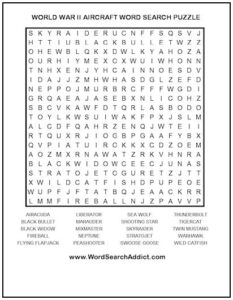 World War II Aircraft Printable Word Search Puzzle | Word Search Addict