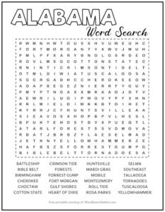 Alabama Printable Word Search Puzzle | Word Search Addict