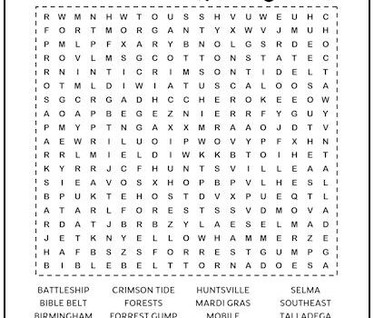 Alabama Printable Word Search Puzzle