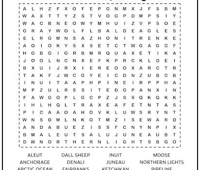 Alaska Printable Word Search Puzzle