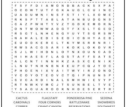 Arizona Printable Word Search Puzzle