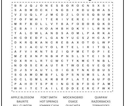 Arkansas Printable Word Search Puzzle