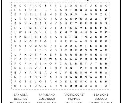 California Printable Word Search Puzzle