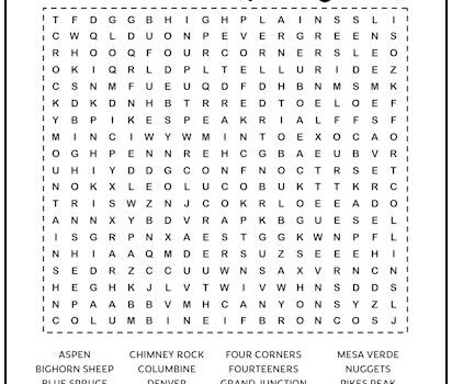 Colorado Printable Word Search Puzzle