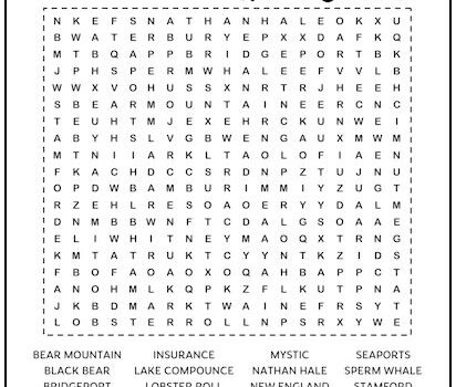 Connecticut Printable Word Search Puzzle