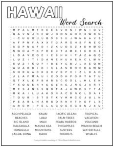 Hawaii Printable Word Search Puzzle | Word Search Addict