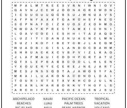 Hawaii Printable Word Search Puzzle