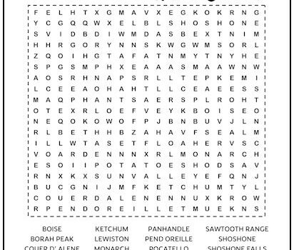 Idaho Printable Word Search Puzzle