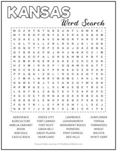 Kansas Printable Word Search Puzzle | Word Search Addict