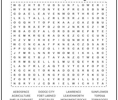 Kansas Printable Word Search Puzzle