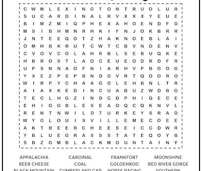 Kentucky Printable Word Search Puzzle