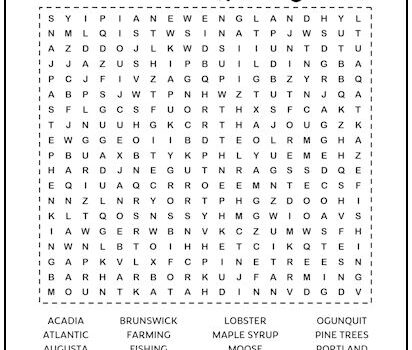 Maine Printable Word Search Puzzle