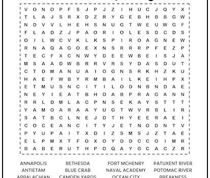 Maryland Printable Word Search Puzzle