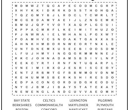 Massachusetts Printable Word Search Puzzle