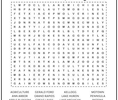 Michigan Printable Word Search Puzzle