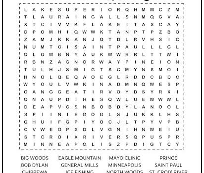 Minnesota Printable Word Search Puzzle