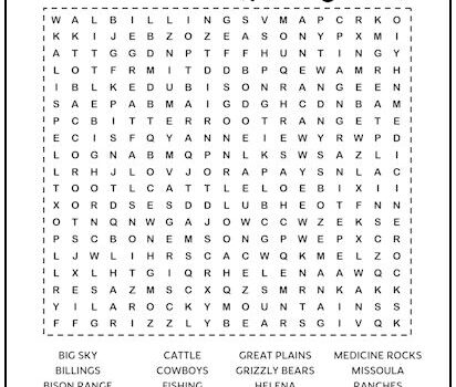 Montana Printable Word Search Puzzle