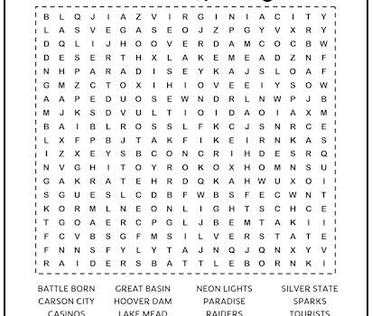 Nevada Printable Word Search Puzzle