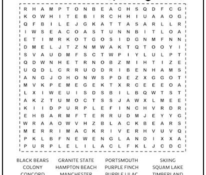 New Hampshire Printable Word Search Puzzle