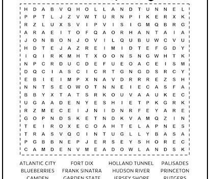 New Jersey Printable Word Search Puzzle