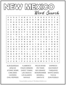 New Mexico Printable Word Search Puzzle | Word Search Addict