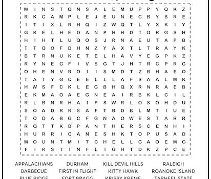 North Carolina Printable Word Search Puzzle