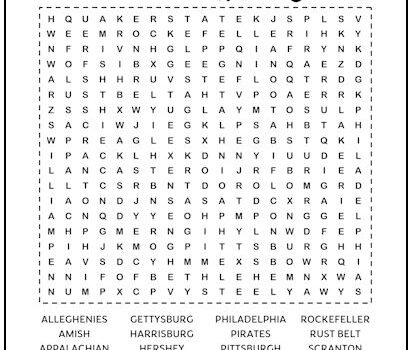 Pennsylvania Printable Word Search Puzzle