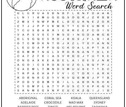 Australia Printable Word Search Puzzle