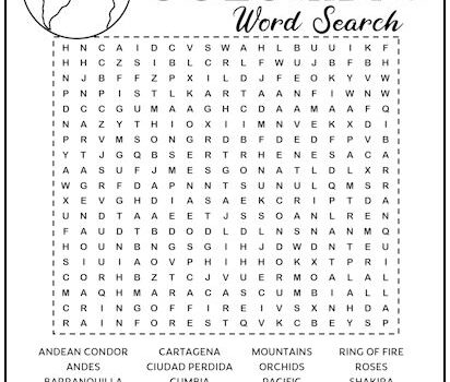 Colombia Printable Word Search Puzzle