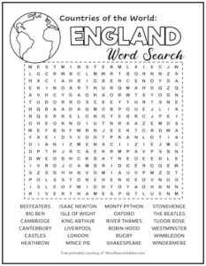 England Printable Word Search Puzzle | Word Search Addict