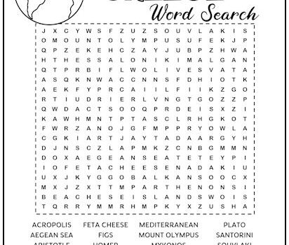 Greece Printable Word Search Puzzle