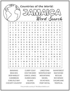 Jamaica Printable Word Search Puzzle Word Search Addict