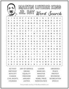 Martin Luther King Jr. Day Printable Word Search Puzzle | Word Search ...